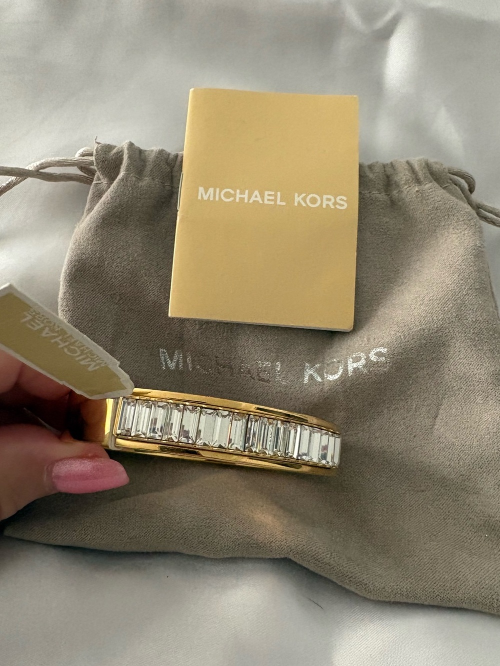 Michael Kors Gold Tone Baguette Crystal Hinged Bangle Bracelet NWT $175